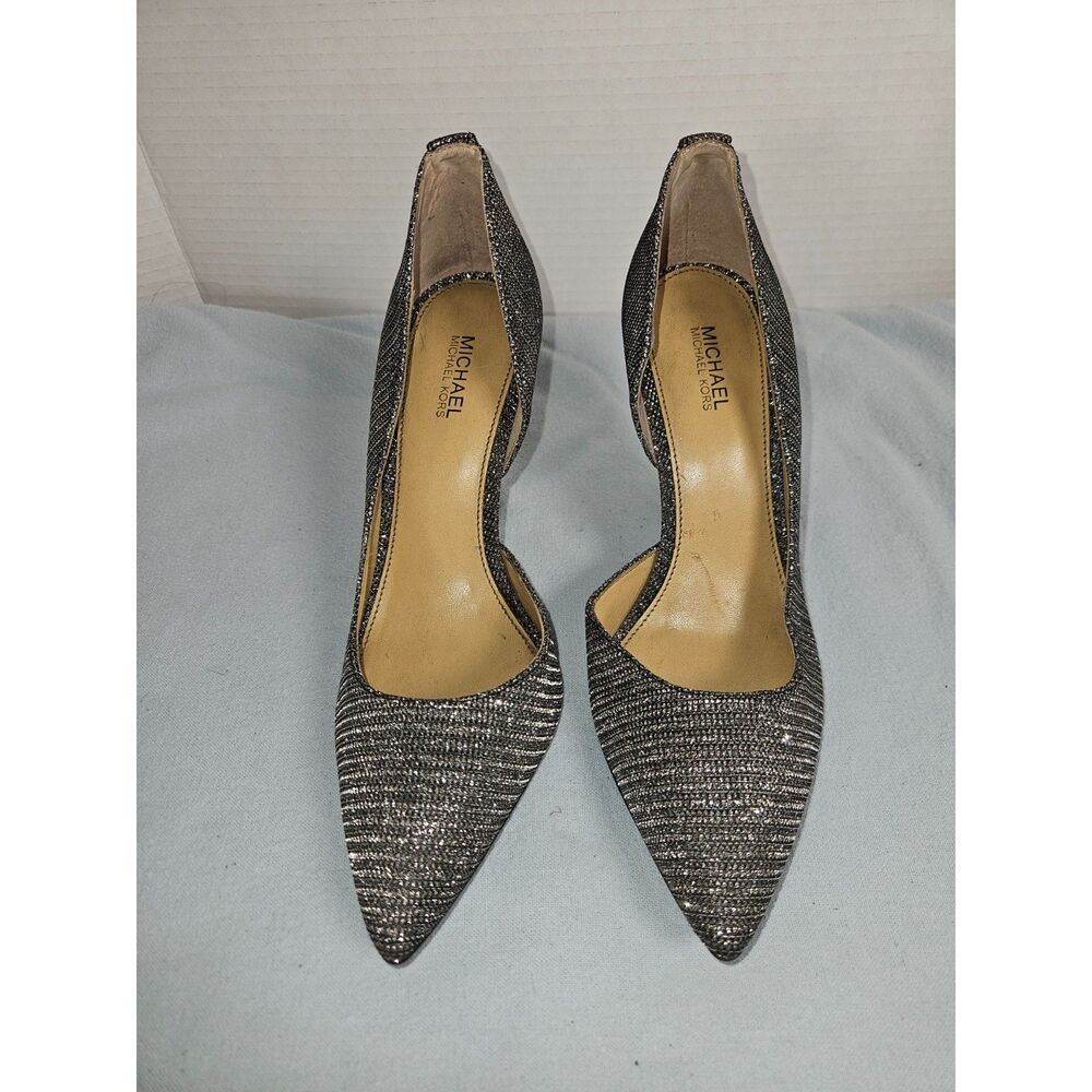 MICHAEL Michael Kors Glitter D'Orsay Pointed Toe Pumps Silver Black Heels 6M 36M